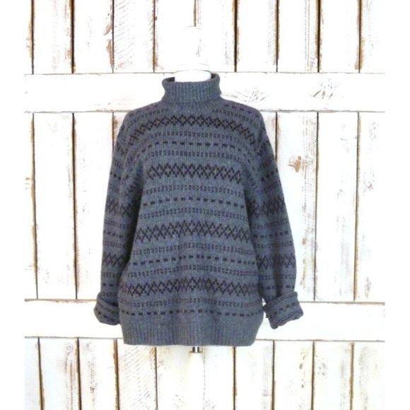 90s vintage grey/brown tribal print winter snow cabin turtle neck wool sweater - Picture 1 of 4